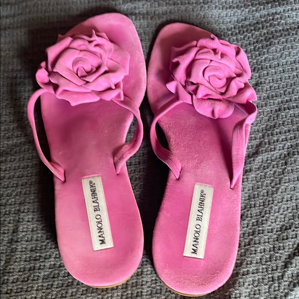 Manolo Blahnik Pink Floral Sandals